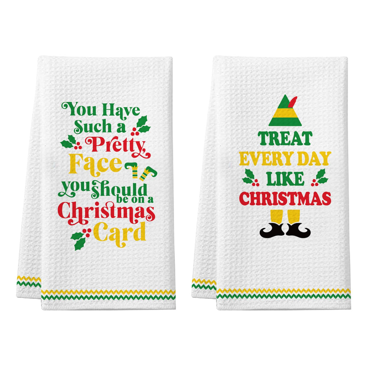 Buddy The Elf Kitchen Towels Funny Elf Christmas Decorations 2 Pack Holiday Dish Towels Elf Bathroom Hand Towels Elf Merch Gifts Xmas Kitchen Bathroom Decor White Elephant Gifts for Women Men