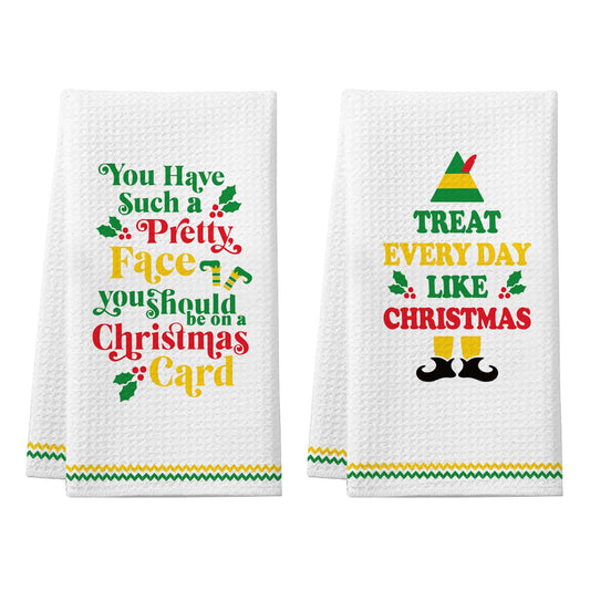 Buddy The Elf Kitchen Towels Funny Elf Christmas Decorations 2 Pack Holiday Dish Towels Elf Bathroom Hand Towels Elf Merch Gifts Xmas Kitchen Bathroom Decor White Elephant Gifts for Women Men