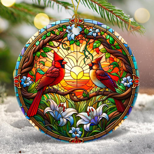 Christmas Tree Decorations Cardinal Ornament Colored Ceramic Christmas Tree Ornaments Xmas Decorative Hanging Ornaments Christmas Decor Indoor Home Holiday Party Gifts Cardinal